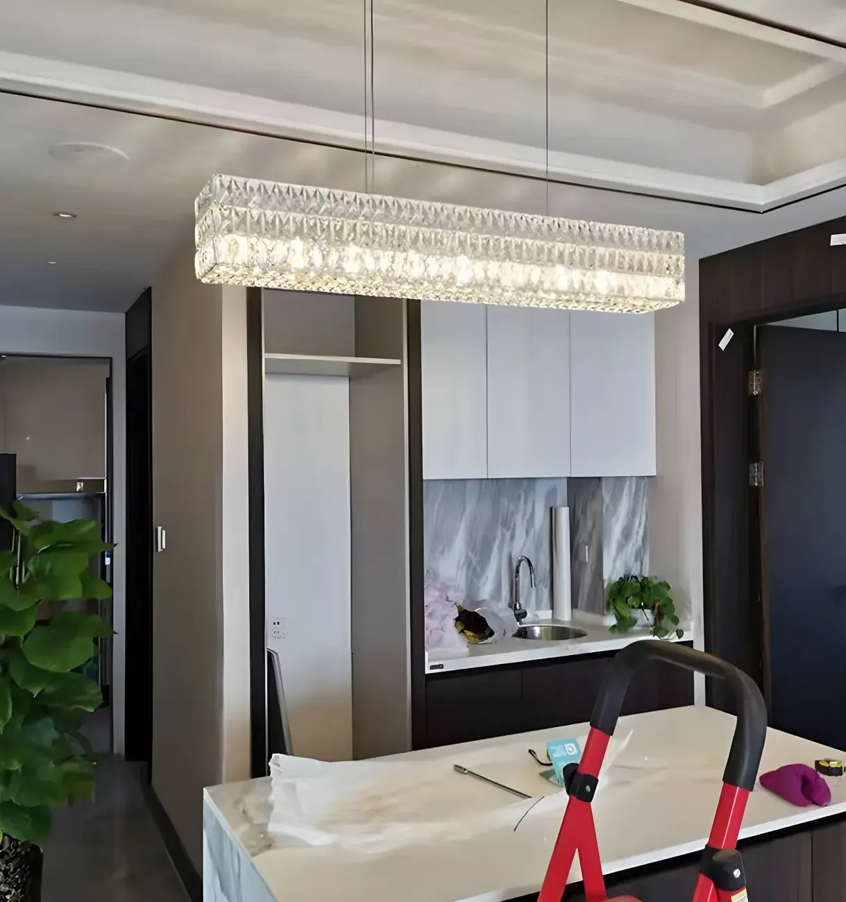 Modern Clear Crystal Rectangular Pendant Light