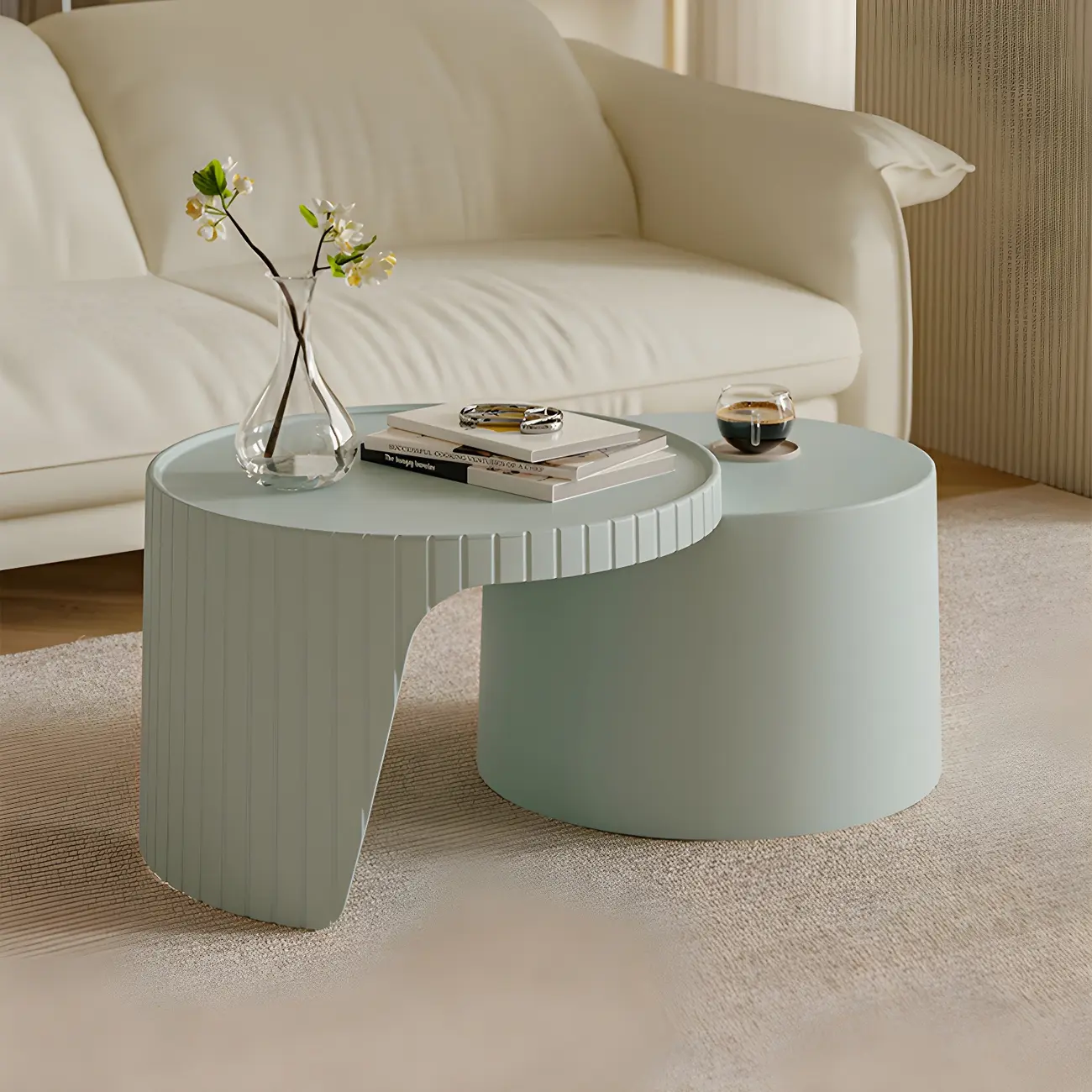 Extendable Acrylic Round Nesting Coffee Table with Tray Top