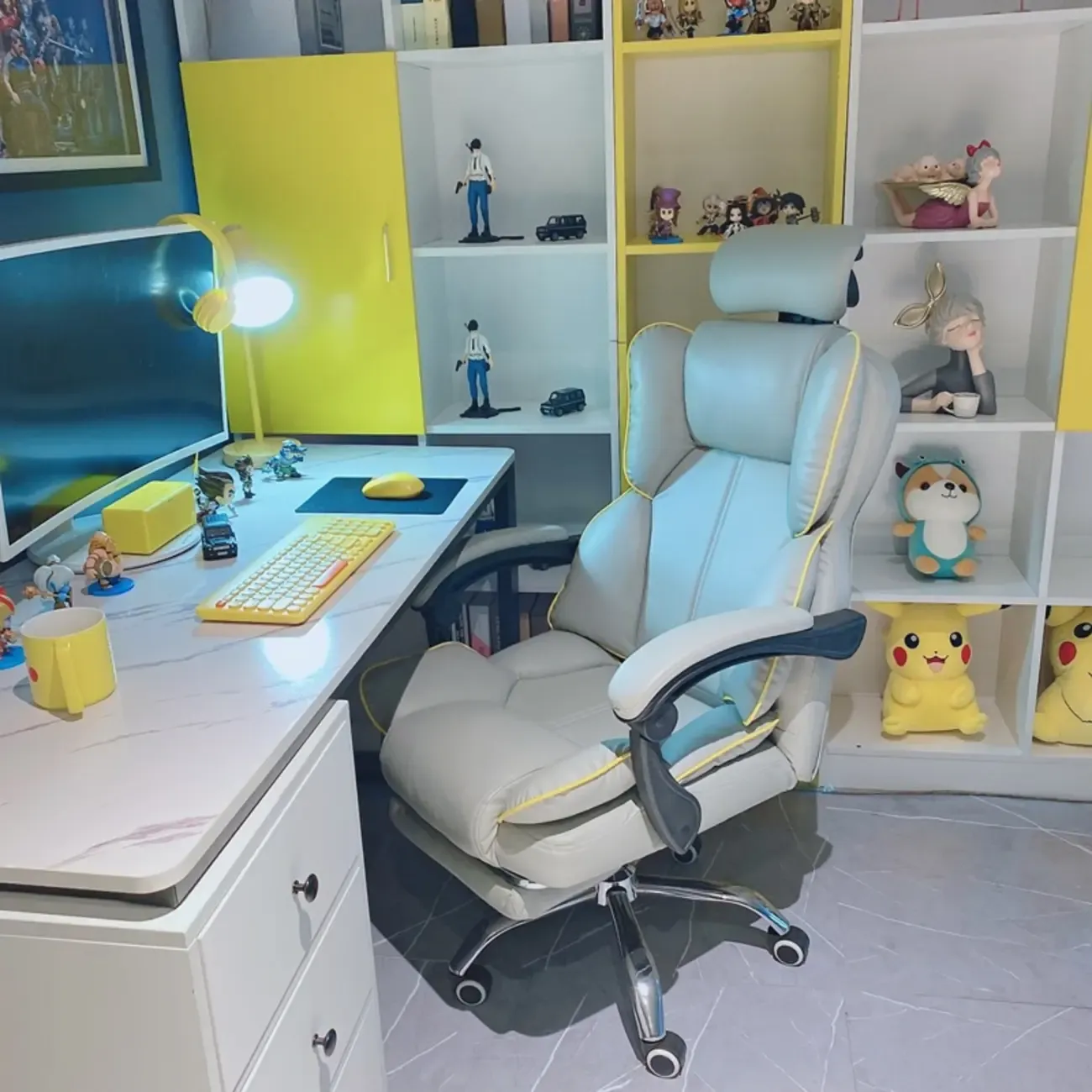 Modern White Leather Reclining Office Chair