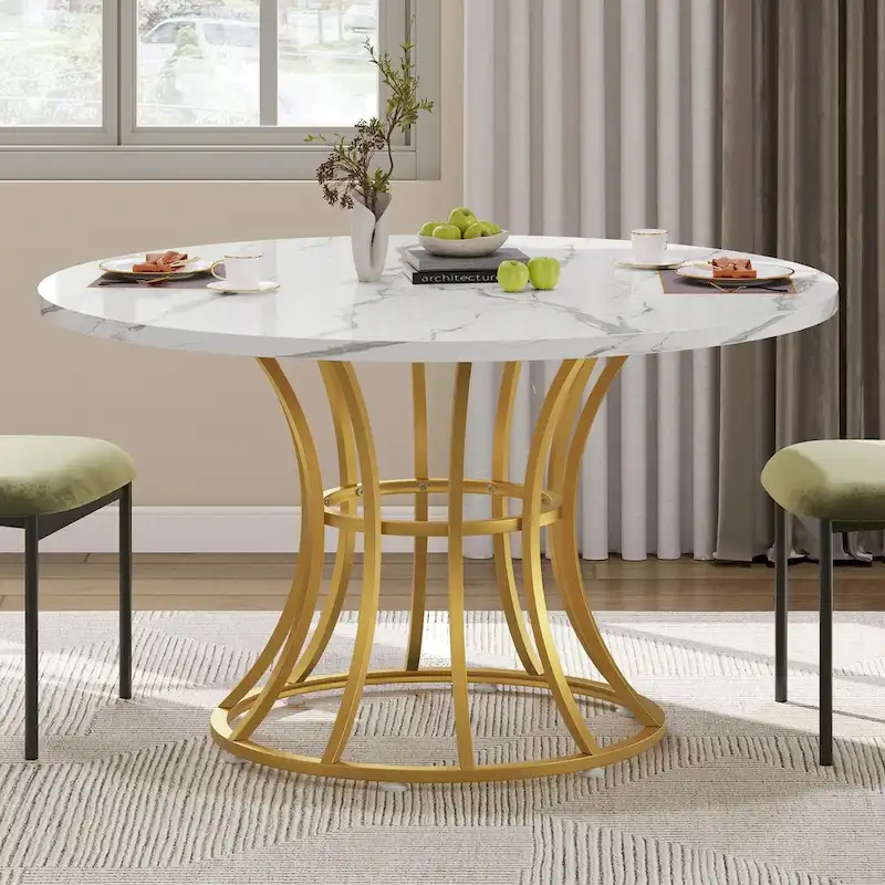 Moasis Modern Faux Marble 45 Large Round Dinning Table for 4-6 People