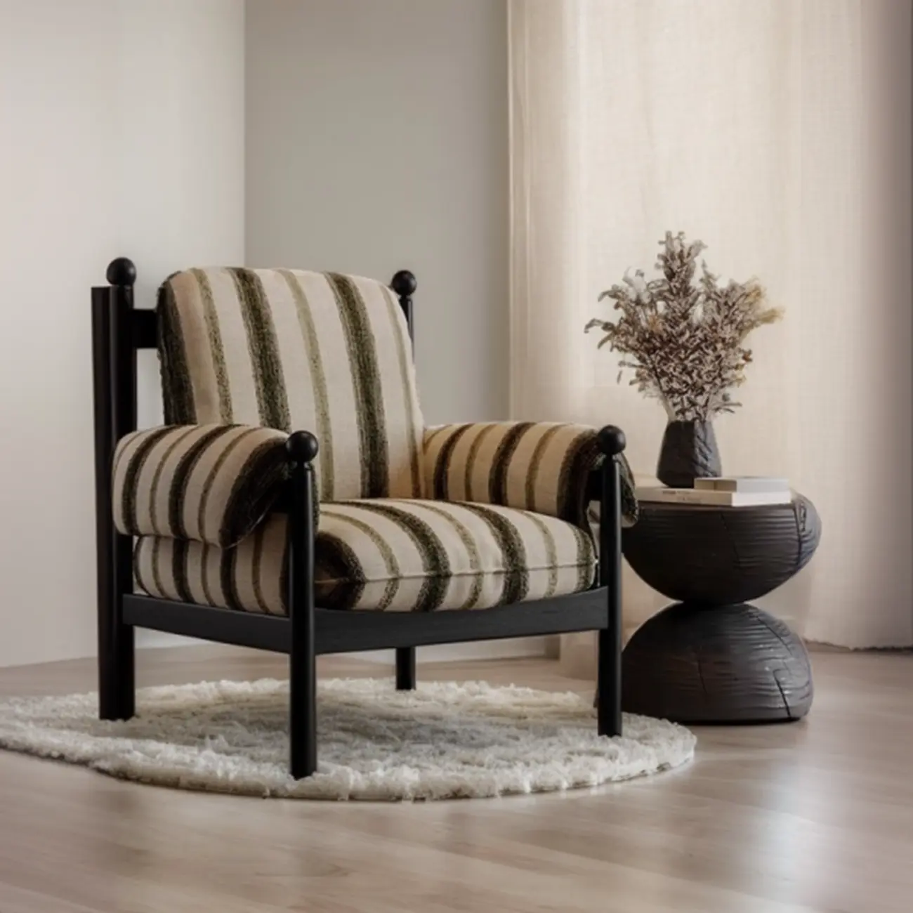 Modern Striped Accent Chair with Removable Cushion
