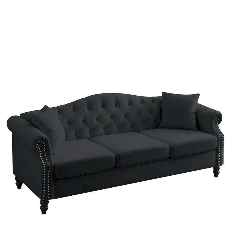 2-Pieces 6-Seat Velvet Chesterfield Sofa Set (Two 3-Seaters) with Tufted Back & Nailhead Trim
