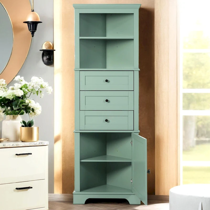 Triangle Tall Cabinet with Drawers and Adjustable Shelves