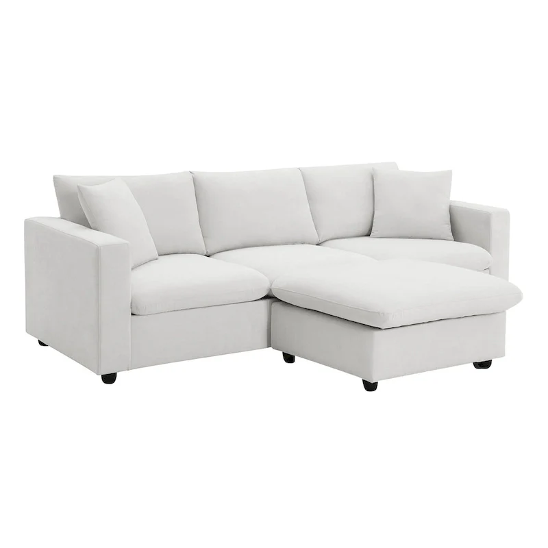 4-Seat Polyester L-Shaped Sectional Sofa with Convertible Ottoman