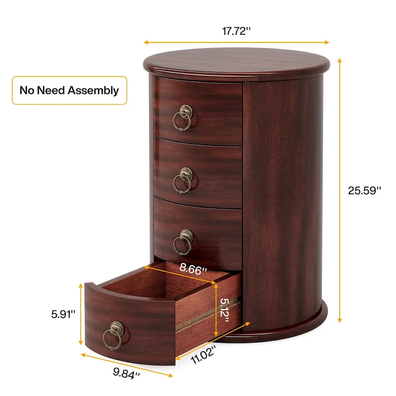 Solid Wood Bedside Table, Nightstand with 4 Drawers
