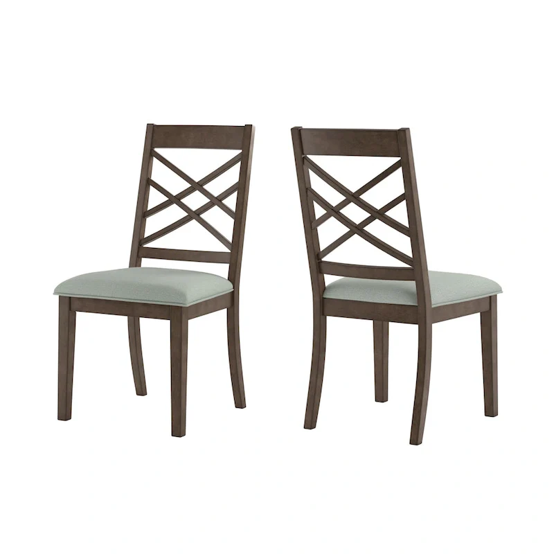 Espresso Finish Upholstered Dining Chairs with Lattice Back - Set of 2