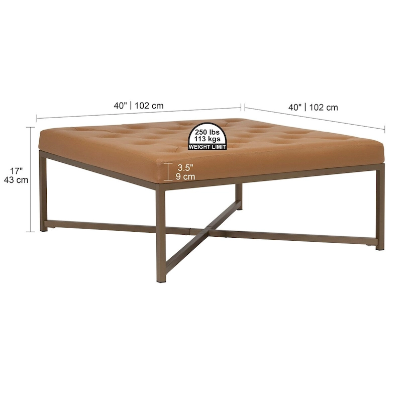 Studio Designs Home Camber Metal and Tufted Leather Large Cocktail Ottoman