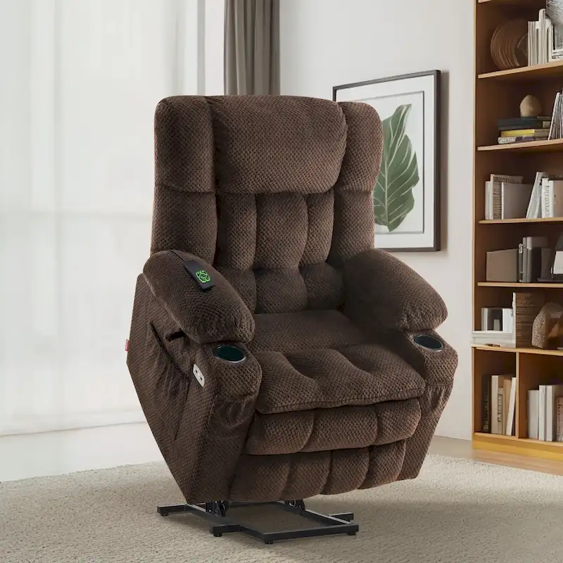 MCombo Medium Dual Motor Power Lift Recliner Chair Infinite Position, Massage and Heat, Extended Footrest, Fabric 7890