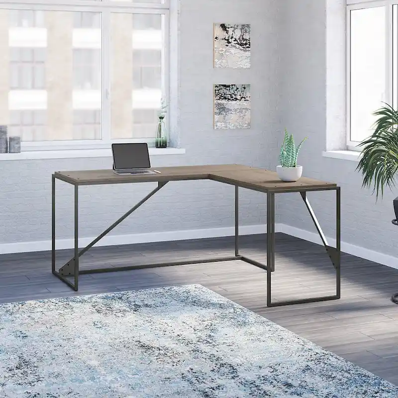 Bush Furniture Refinery 62W L Shaped Industrial Office Desk
