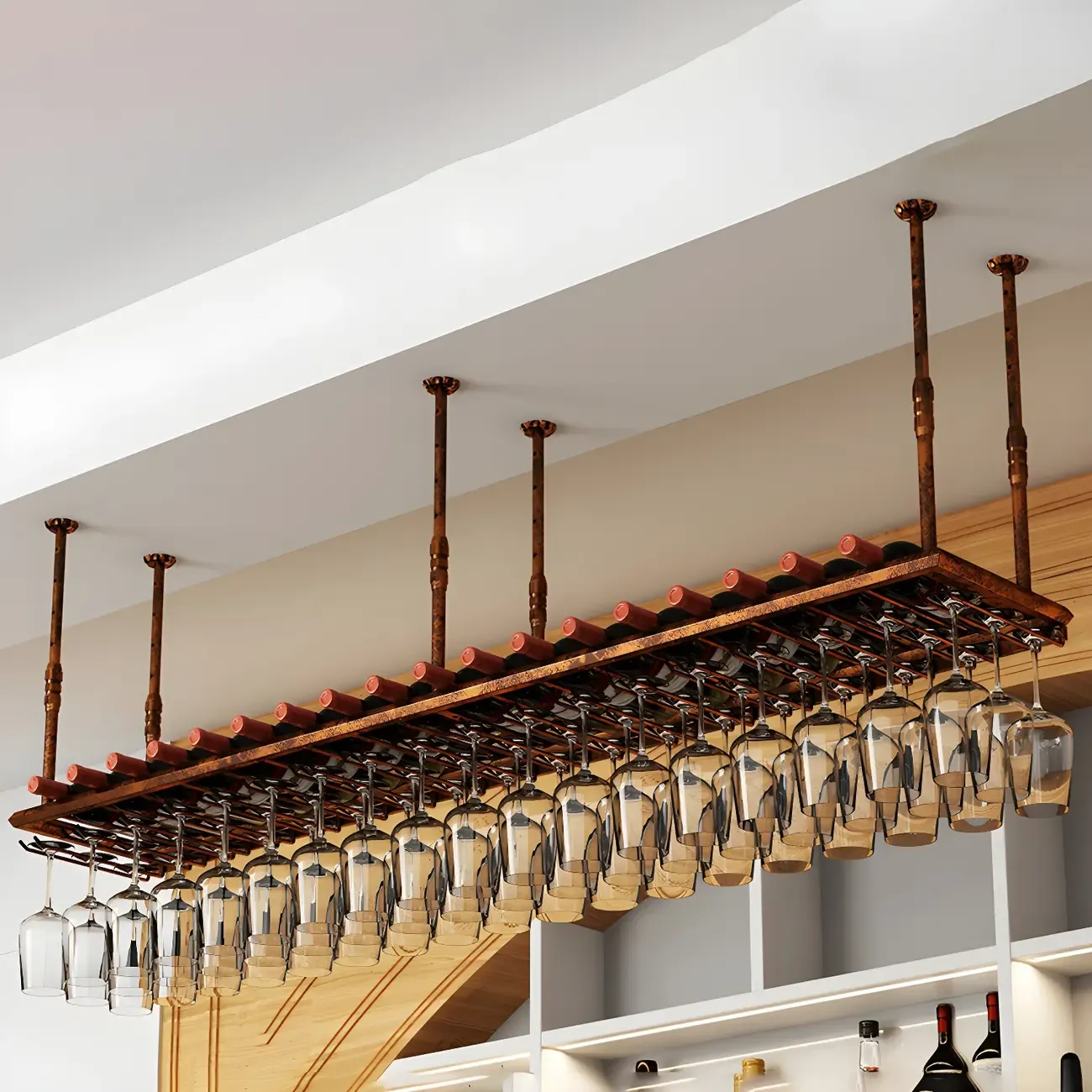 Industrial Metal Hanging Wine Rack with Glass Holder