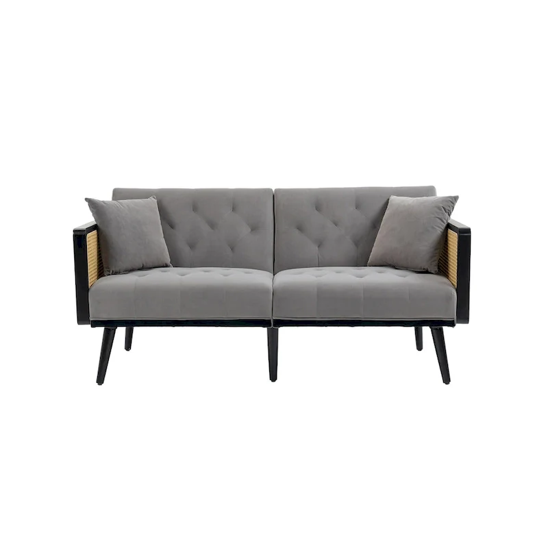 Velvet Upholstered Tufted Sleeper Loveseats Armsofa with Metal Feet