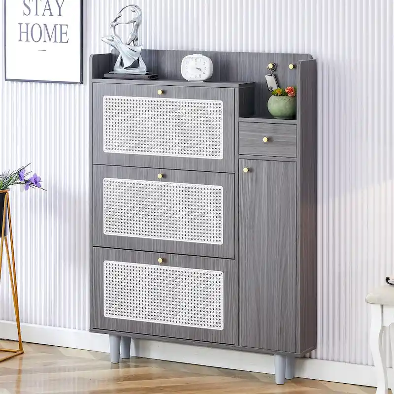 Modern minimalist storage cabinet, Japanese rattan shoe cabinet, bed top cabinet, small home furniture