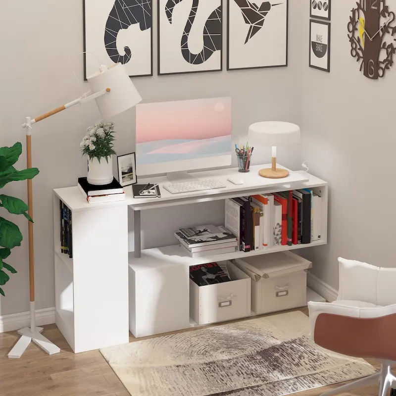 L-Shaped Corner Desk with Storage Shelves