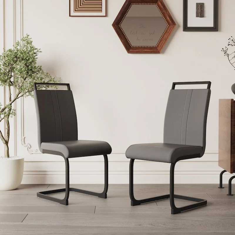 Modern Dining Chairs,PU Faux Leather High Back Upholstered Side Chair with C-shaped Tube.Metal Legs(Set of 4)