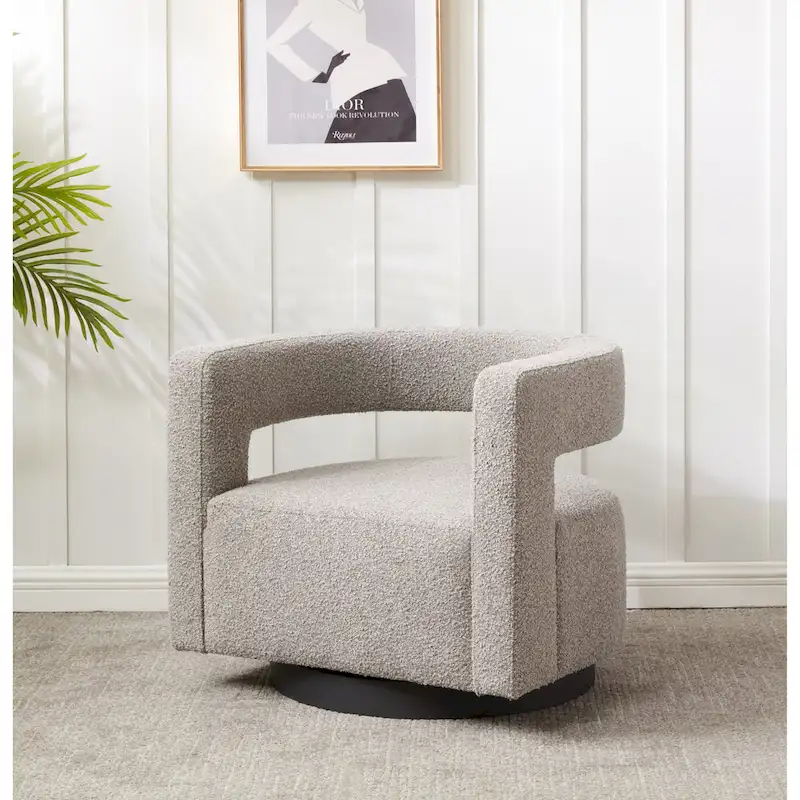 Upholstered Swivel Chair with Cut-Out Back