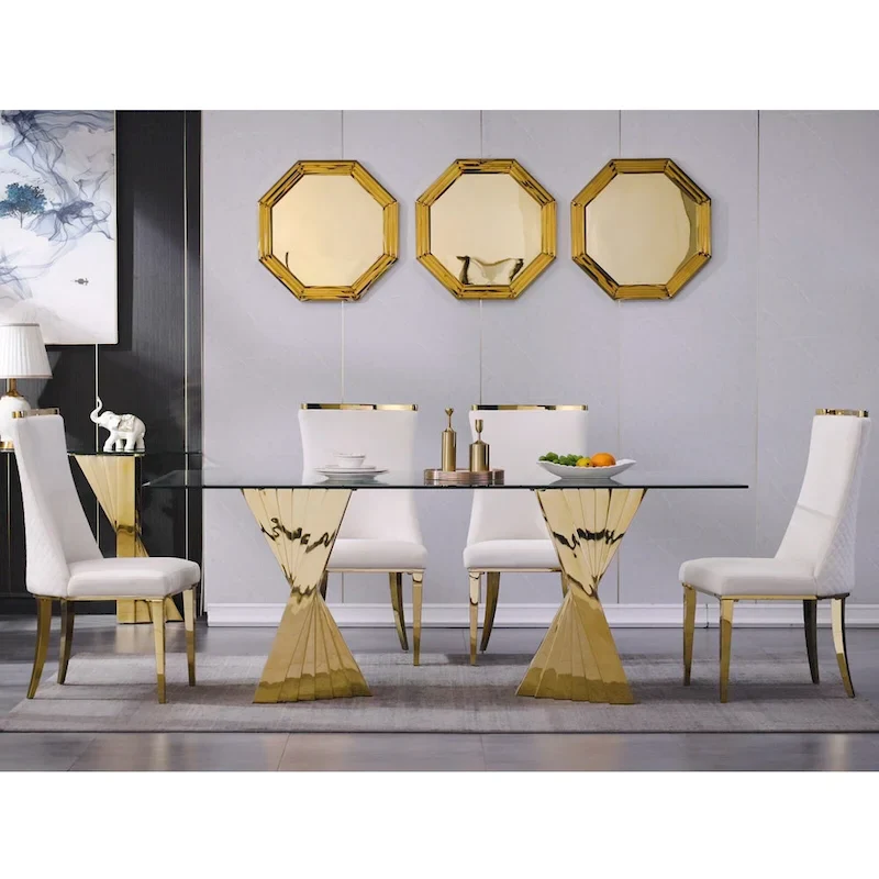 Velvet Dining Room Chairs with Reticulate Texture Back and Metal Trim Top