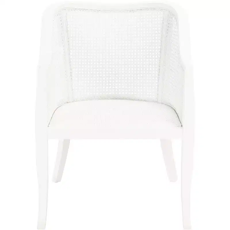 Cane Dining Arm Chair – Elm Wood Frame, Curved Back, White, 275 lb Capacity