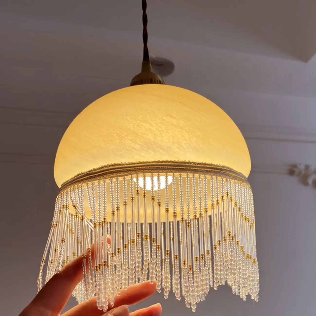 Modern Yellow Glass Dome Tassels Pendant Light