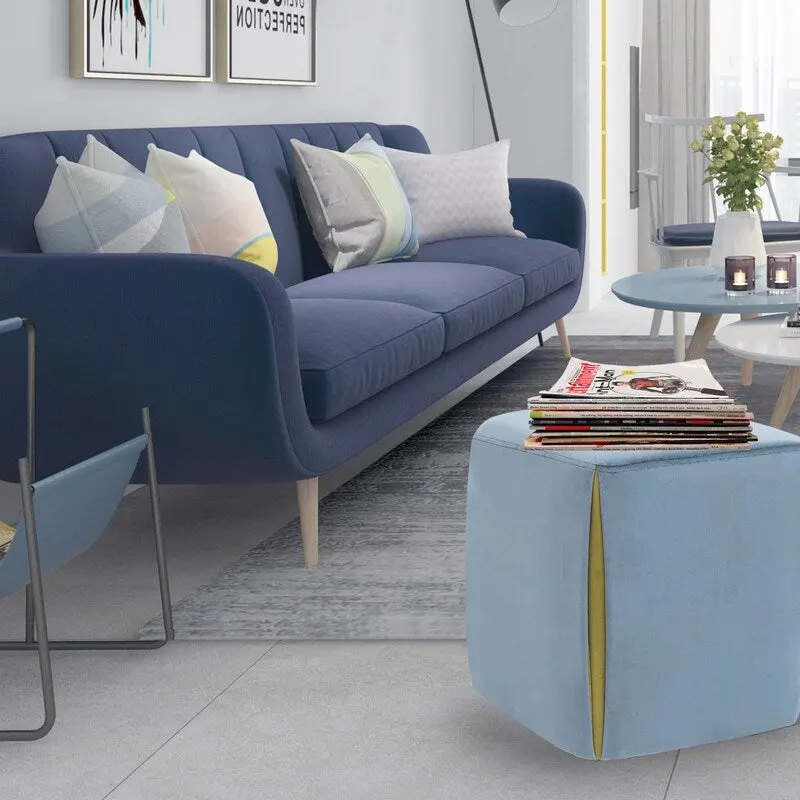 Adeco 14 Small Ottoman Footrest Stool- Velvet Seating Stool Ottoman