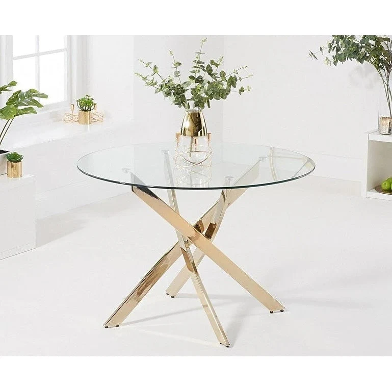 Round Glass Dining Table with Gold Star Base (36) - 29.5H x 36W x 36D