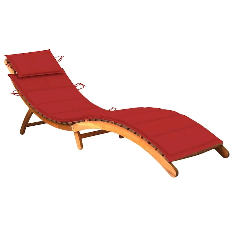 vidaXL Patio Sun Lounger with Cushion Solid Acacia Wood - 72.4 x 21.7 x 25.2