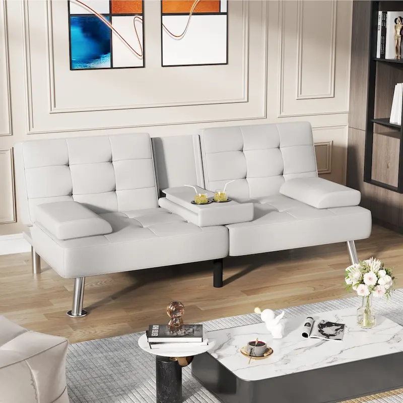 Homall Futon Sofa Bed Convertible Lounge Couch Sofa with Cupholders & Pillows