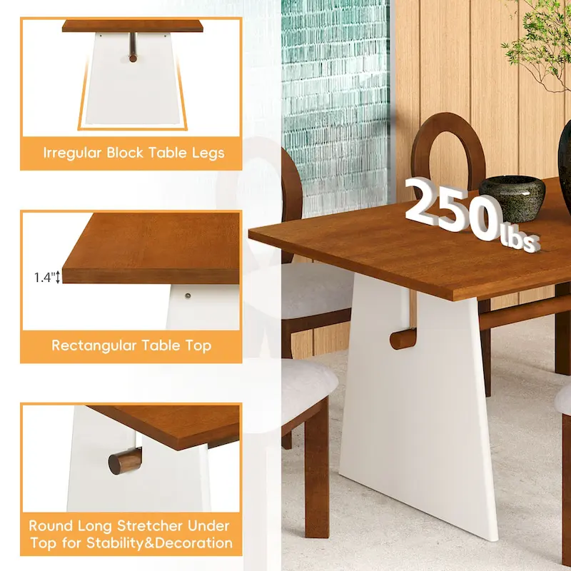 Modern 7-Piece Dining Table Set with 6 Upholstered Chairs