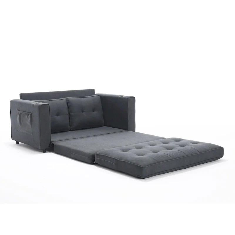 Foldable Tufted Loveseat with Pull Out Bed and Side Pockets