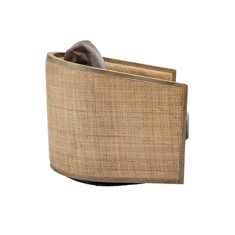 Swivel Barrel Chair, Comfy Round Accent Chair, 360 Degree Swivel Barrel Club Chair, Leisure Arm Chair with Rattan Woven Frame