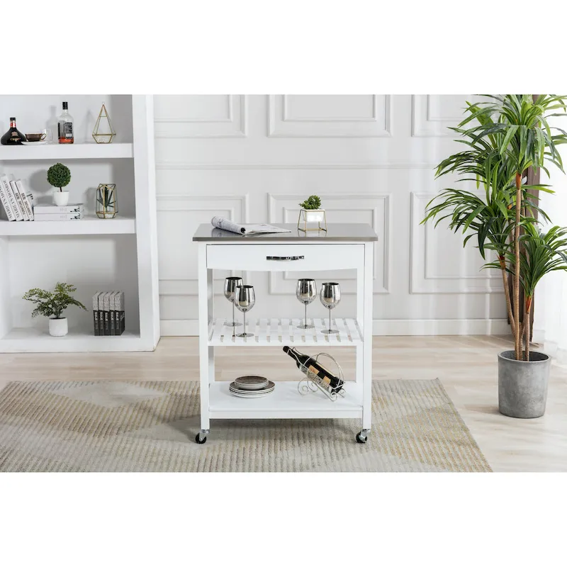 Holland Kitchen Cart With Stainless Steel Top