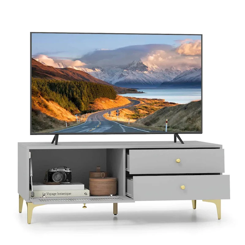 Costway Modern TV Stand for 55  TVs with Drop Down Door Cabinet 2 - See Details