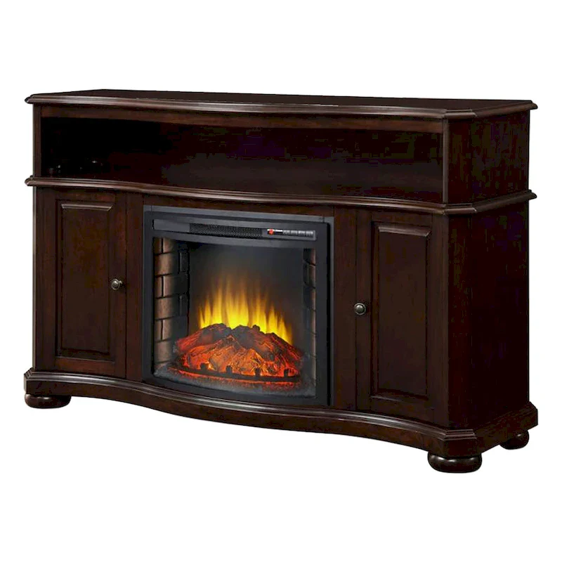 Pleasant Hearth Merrill 54  TV Stand with Electric Fireplace in Merlot - 54 inches in width