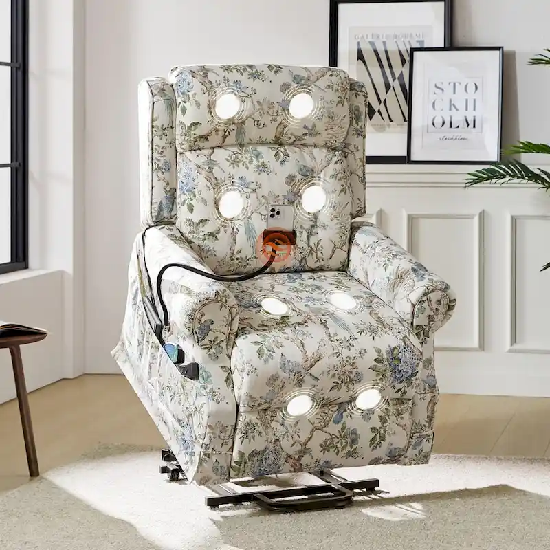 Traditional-Style Electric Lift Recliner (with Massage, Heating, and Manually Adjustable Headrest)
