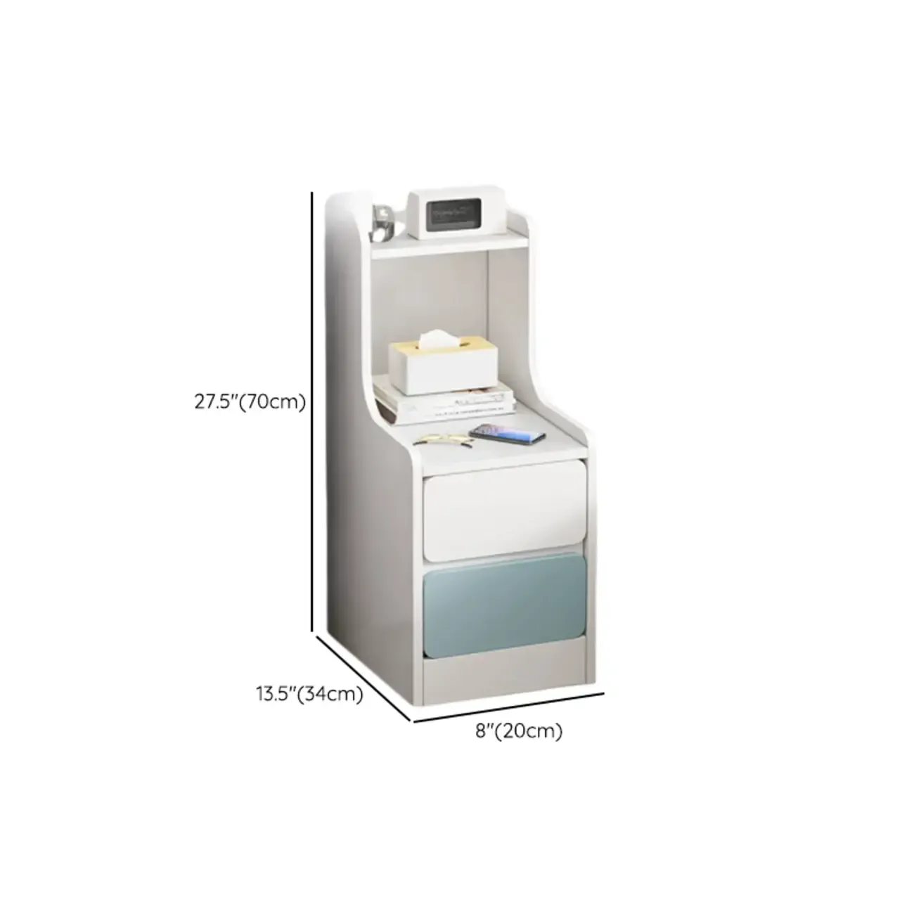 Modern Bedside Table with Drawers - White Nightstand