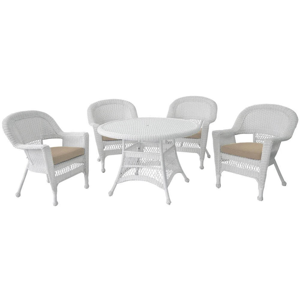 5-piece White Resin Wicker Dining Set