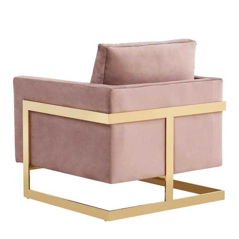 LeisureMod Lincoln Mid-Century Velvet Accent Arm Chair With Gold Frame - 34