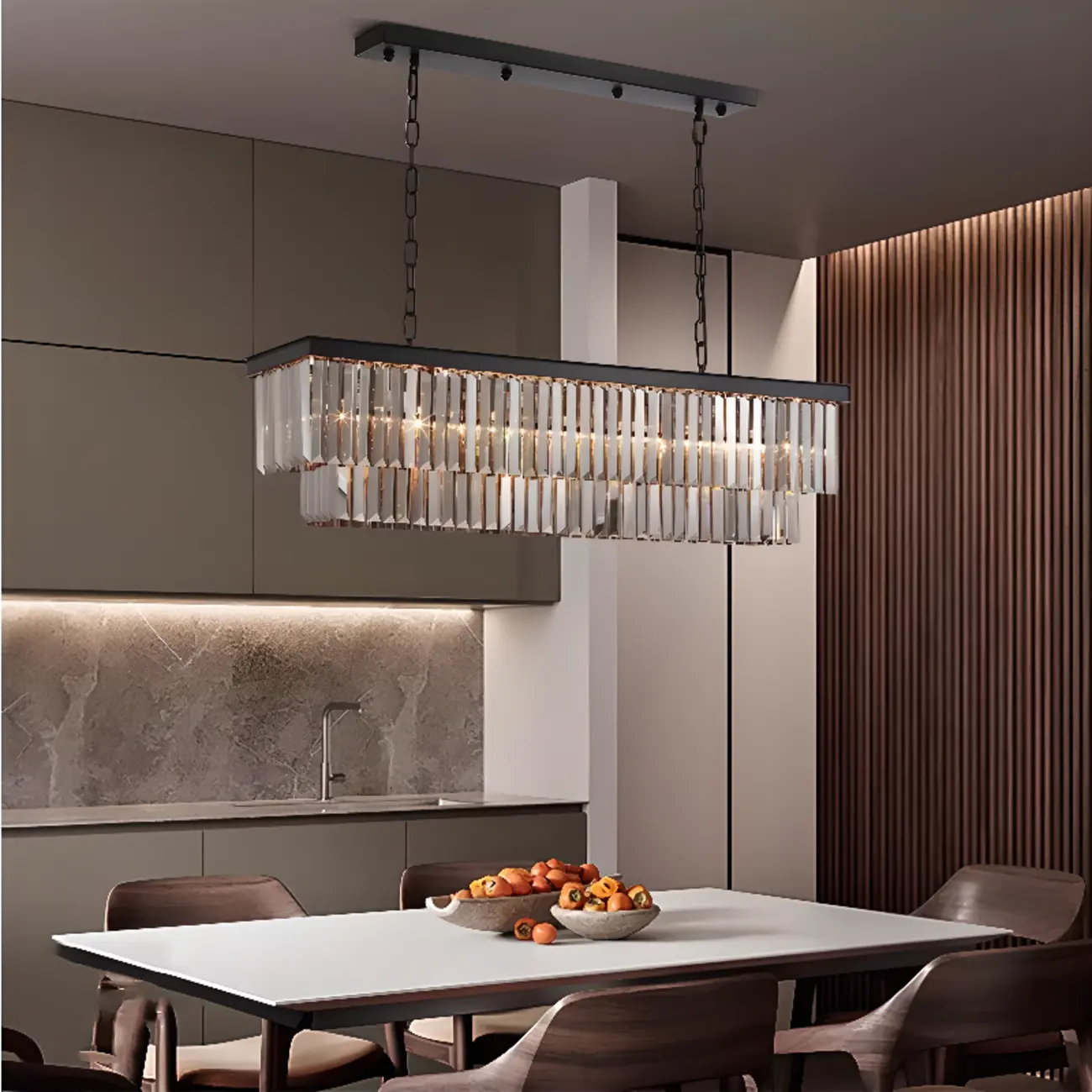 Modern Island Light 2 Tier Transparent Glass in Linear Shape