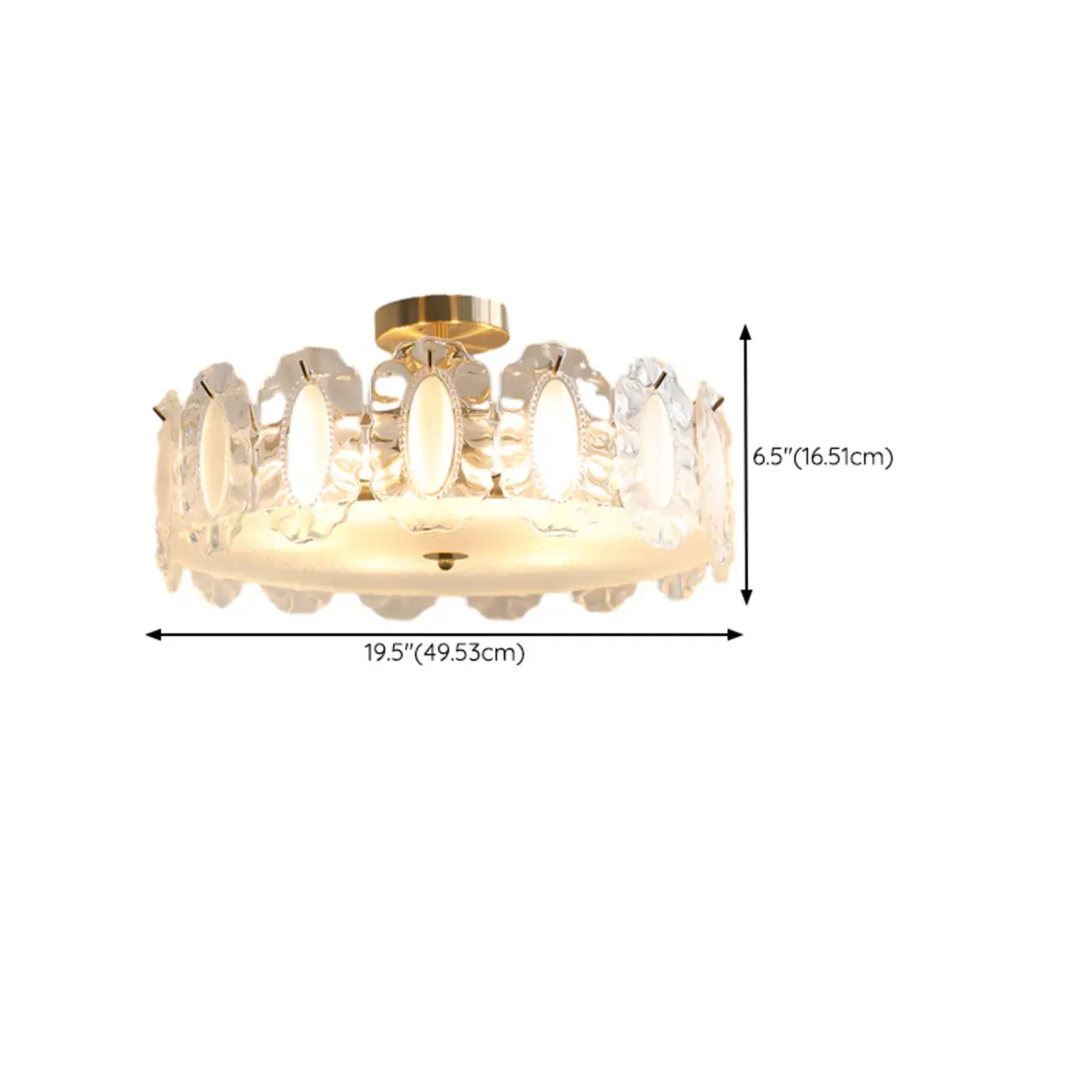 Elegant Glass Drum Shape Golden Semi Flush Light