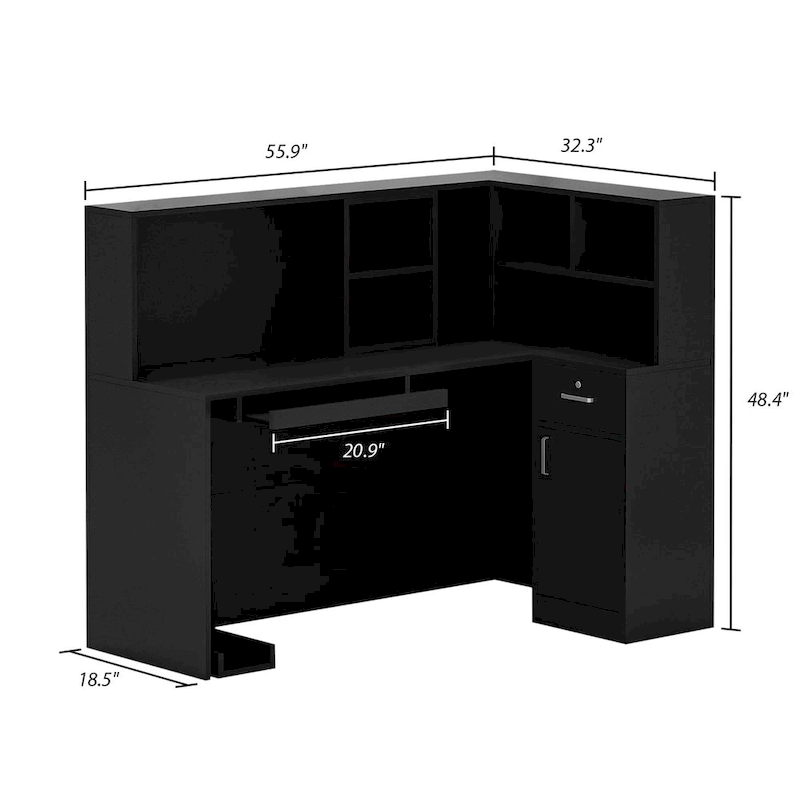 Timechee Reception Desk L-Shaped Counter Shelves Drawers Reception Table