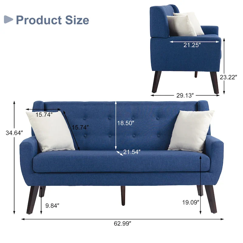 Modern Curved 63 Button Tufted Upholstered Loveseat with 2 Pillows