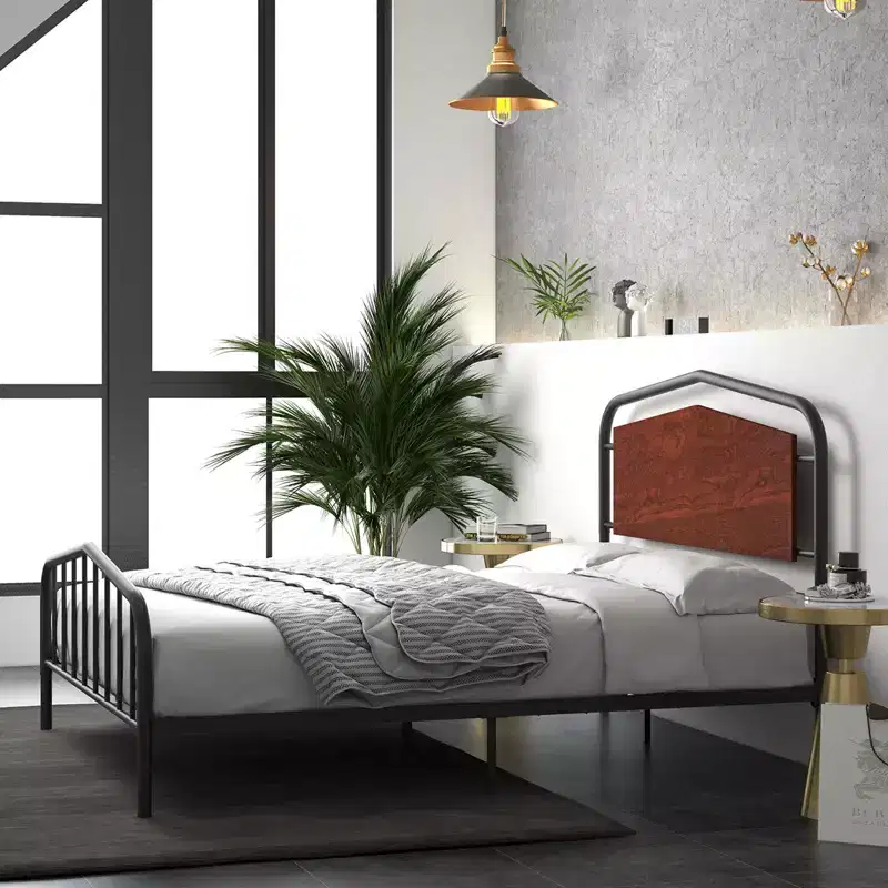 Full Size Bed Frame, with Wooden Headboard and Footboard, Metal Platform Bed Frame, Large Under Bed Storage, Noise Free, No Box Spring Needed