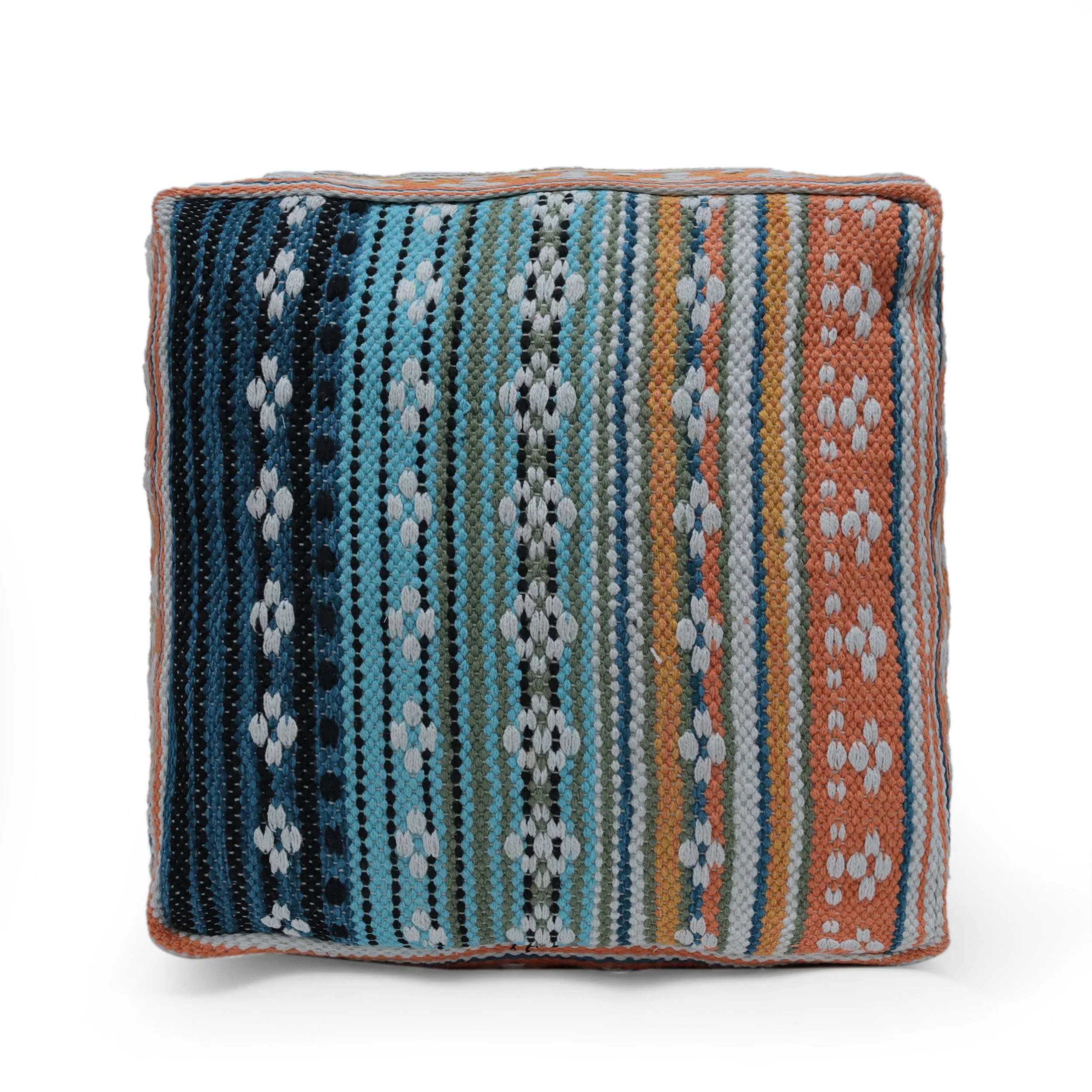 Boho Handcrafted Peruvian Print Cube Pouf - NH615413