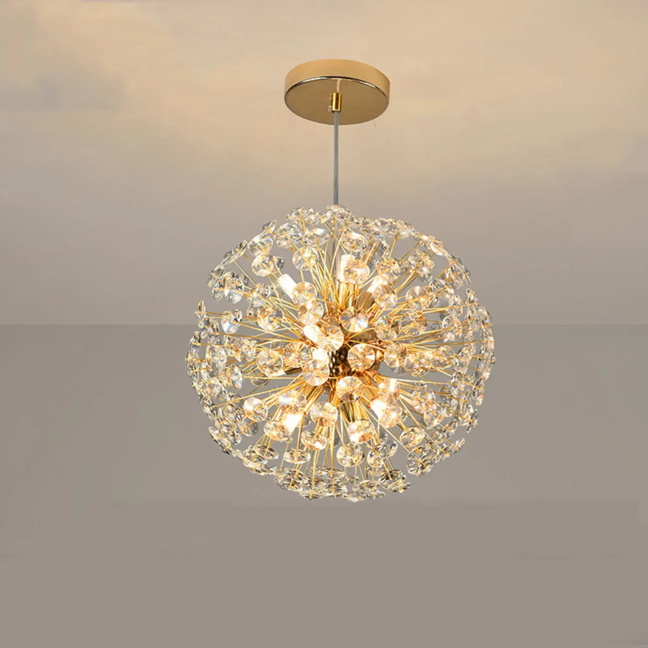 Adjustable Height Gold Crystal Globe Starburst Chandelier