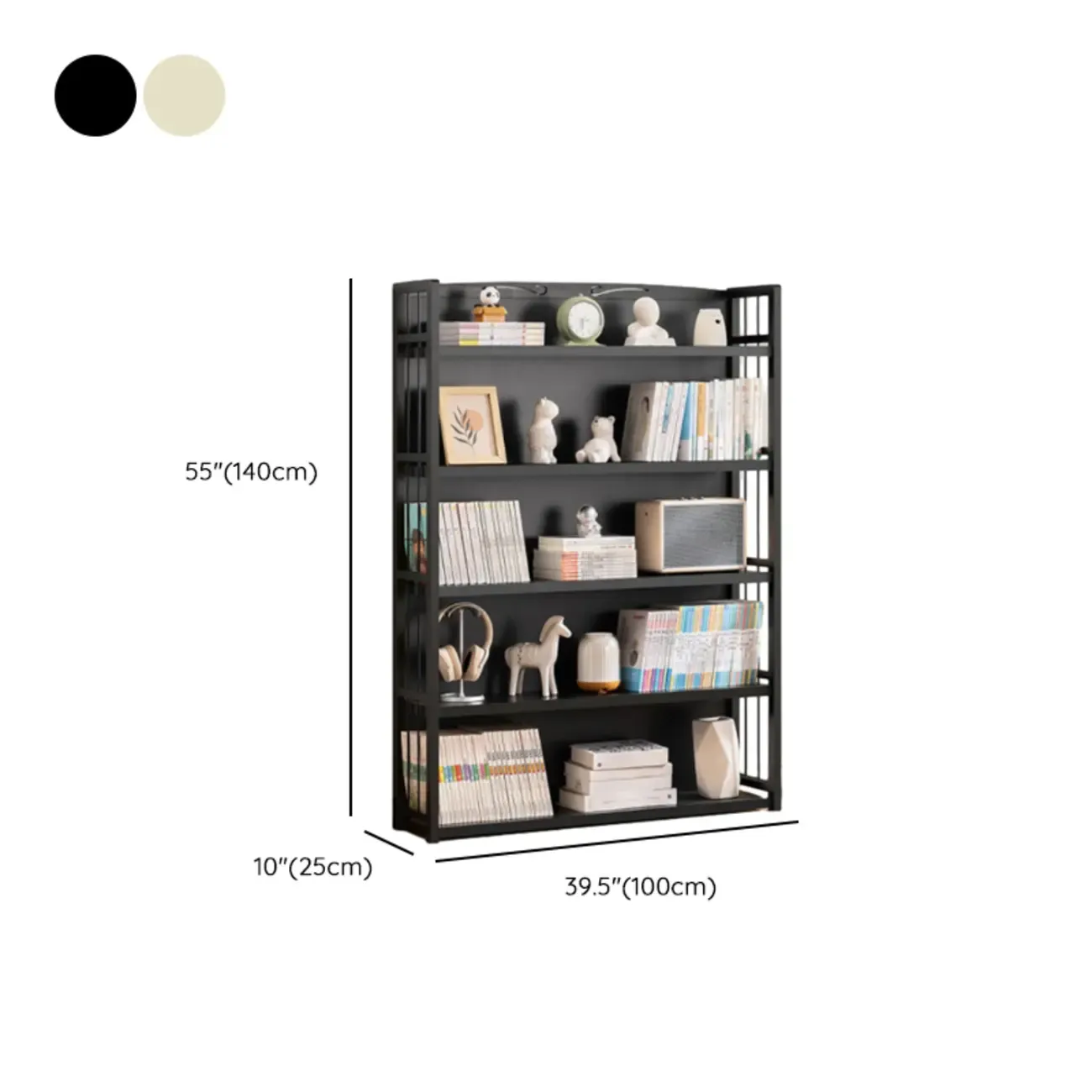 Premium Bamboo Modern Black 5-Shelf Open Bookshelf