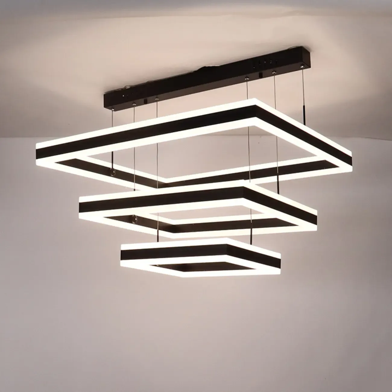 Modern 3-Tier Linear Square Dimmable LED Chandelier