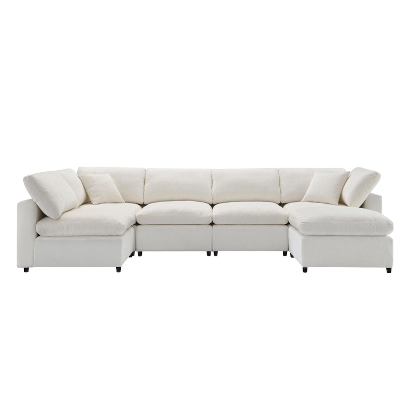 Beige 130 Chenille Cloud U-Shaped Sleeper Sectional Sofa, 6-Piece Modular Design