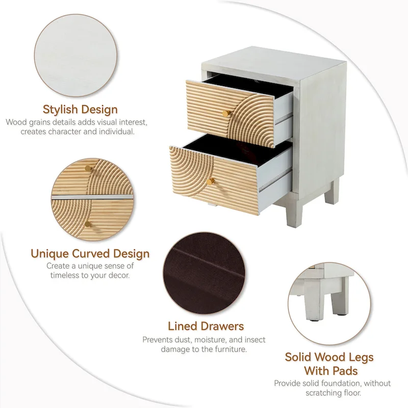 COZAYH 3-DrawerFarmhouseDresserwith Handicraft Wood Ring Motif, Rustic Nightstand Wooden Finish, Boho, Natural Wood