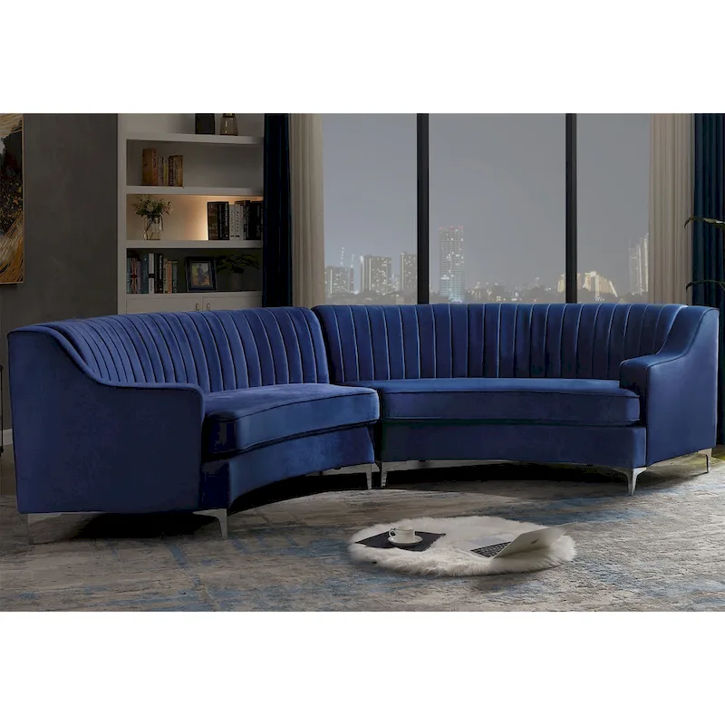 Tufted Velvet Sofa Curved Couch with Pillows