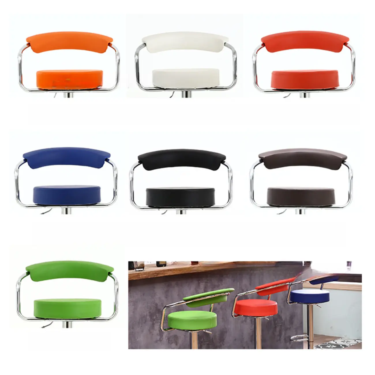 Modern Chrome Leather Ergonomic Adjustable Bar Stool