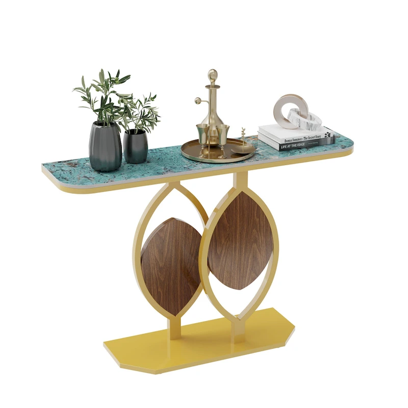 48  Modern Console Marble Table with Gold Base Entryway Living Room - 48 x12 x31